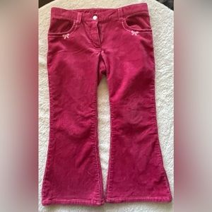 Gymboree girls pink flare bottom corduroy pants with embroidered bows